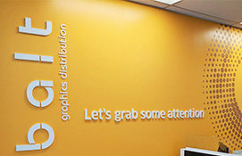 Reception wall in colour